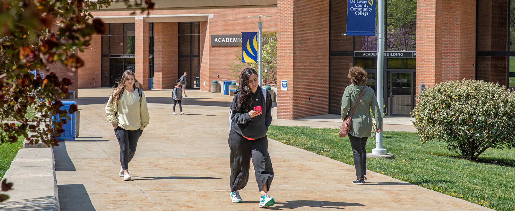 students on campus in spring